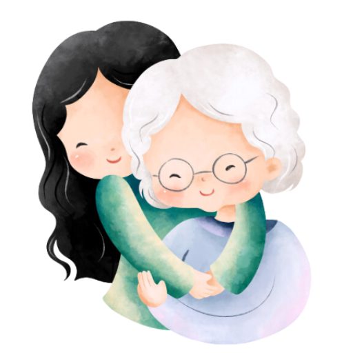 cartoon of granddaughter and grandma